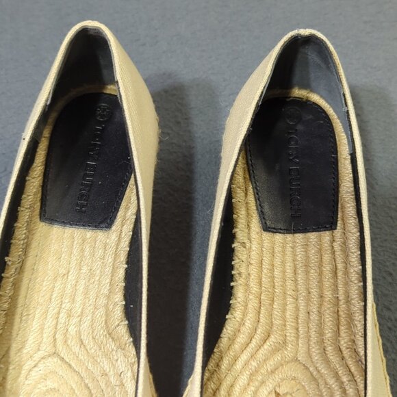 Tory Burch Shoes Women's 7 Cream Color Block Espadrille Recycled Canvas Nappa - Picture 10 of 13